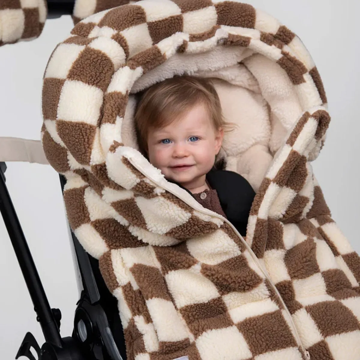 Stroller Accessories-7AM Enfant 212 Evolution Blanket (Berber) Print Checkers Tan