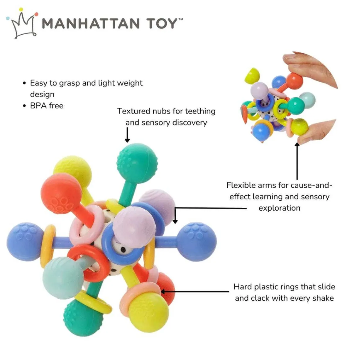 Play + Learn Toys|Grasping Toys-Manhattan Toy Atom Teether (Colourpop)