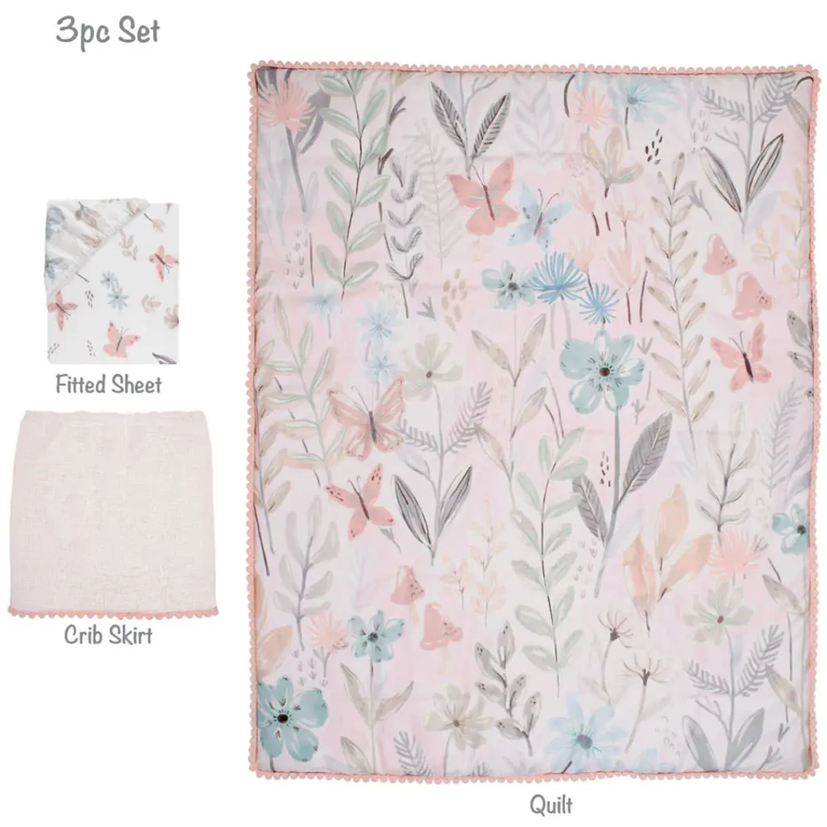 Crib Bedding Sets-Lambs & Ivy Baby Blooms 3 Piece Crib Set