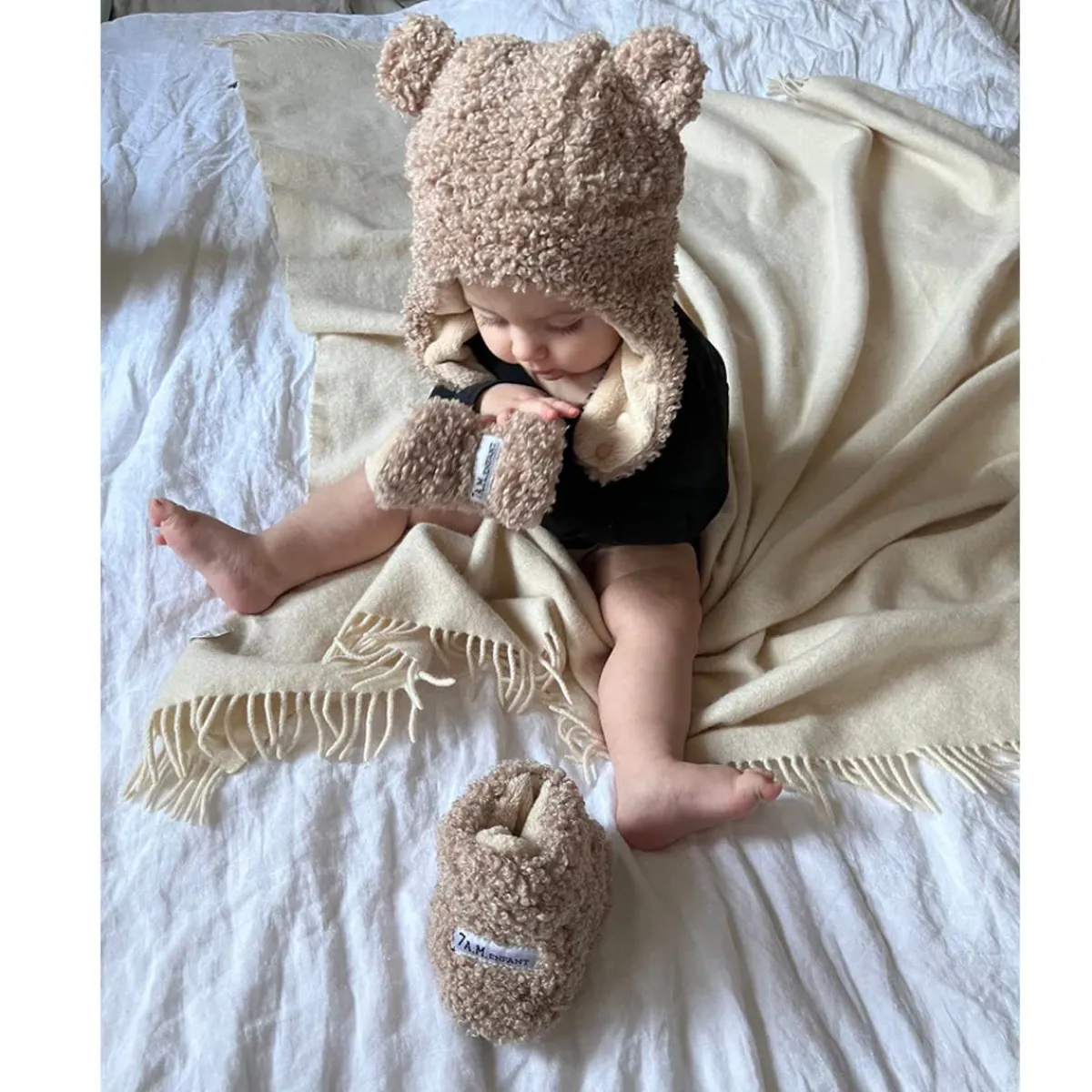 Infant Socks + Booties-7AM Enfant Baby Booties (Teddy) Oatmeal