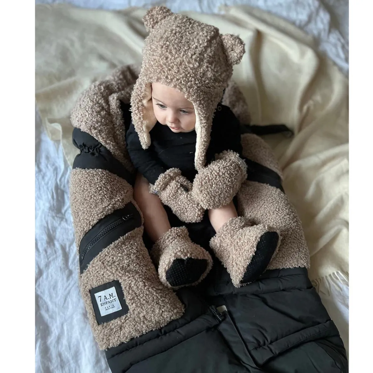 Infant Socks + Booties-7AM Enfant Baby Booties (Teddy) Oatmeal