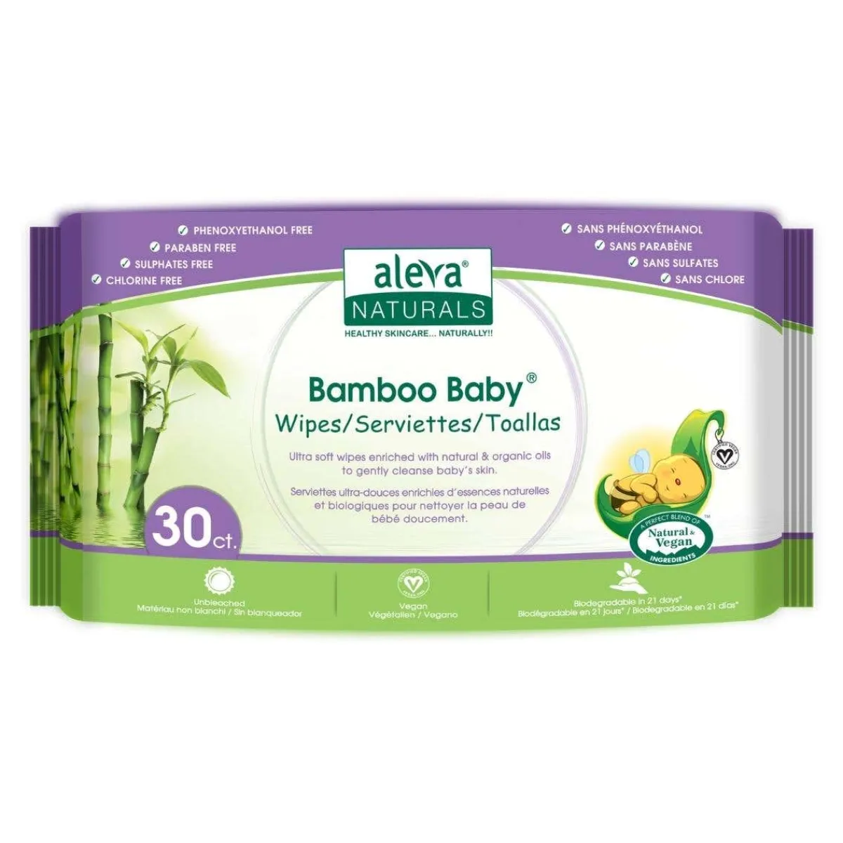Wellness Balms + Wipes|Baby Wipes-Aleva Naturals Bamboo Baby Travel Wipes (30ct)