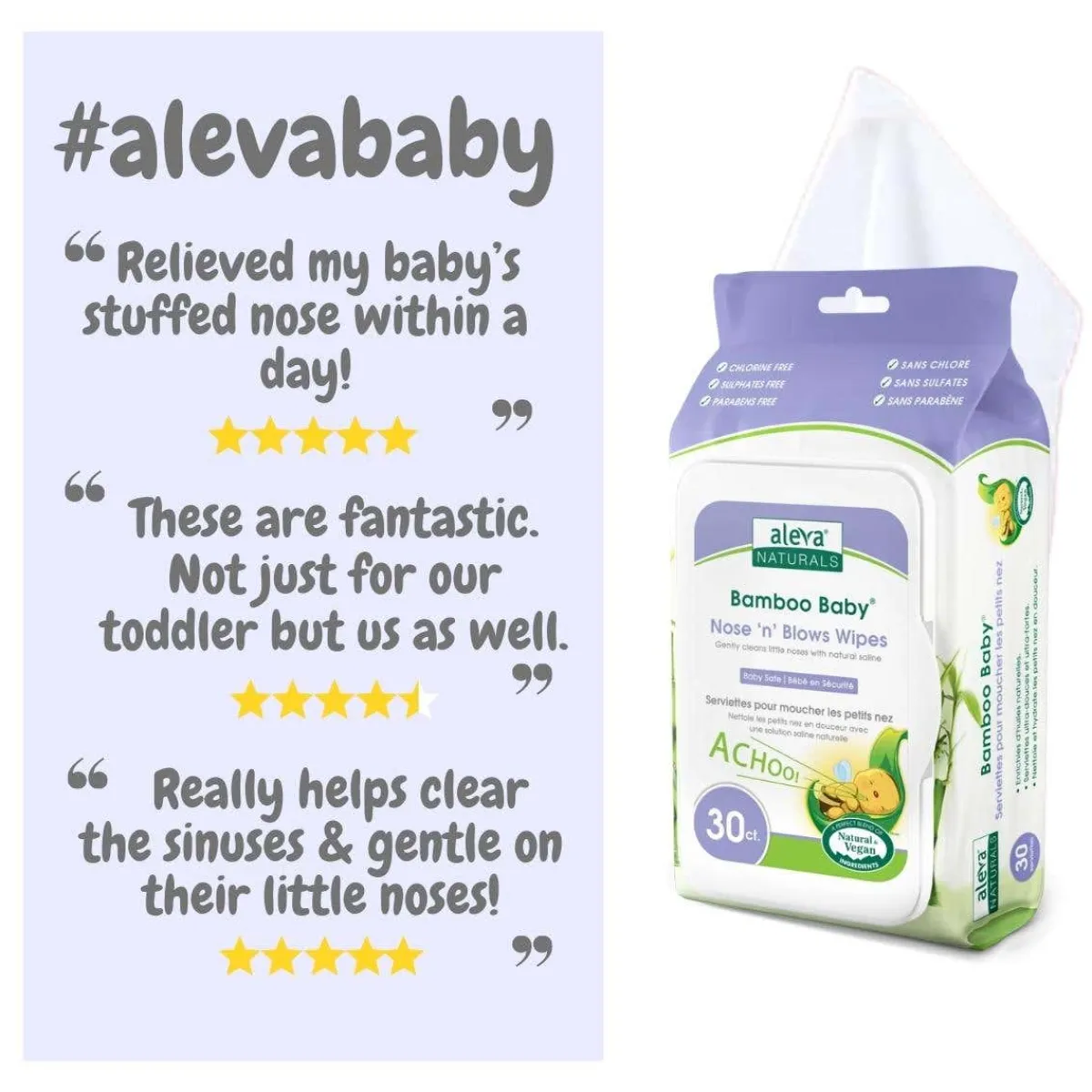 Wellness Balms + Wipes-Aleva Naturals Bamboo Nose N' Blows Wipes (30ct)
