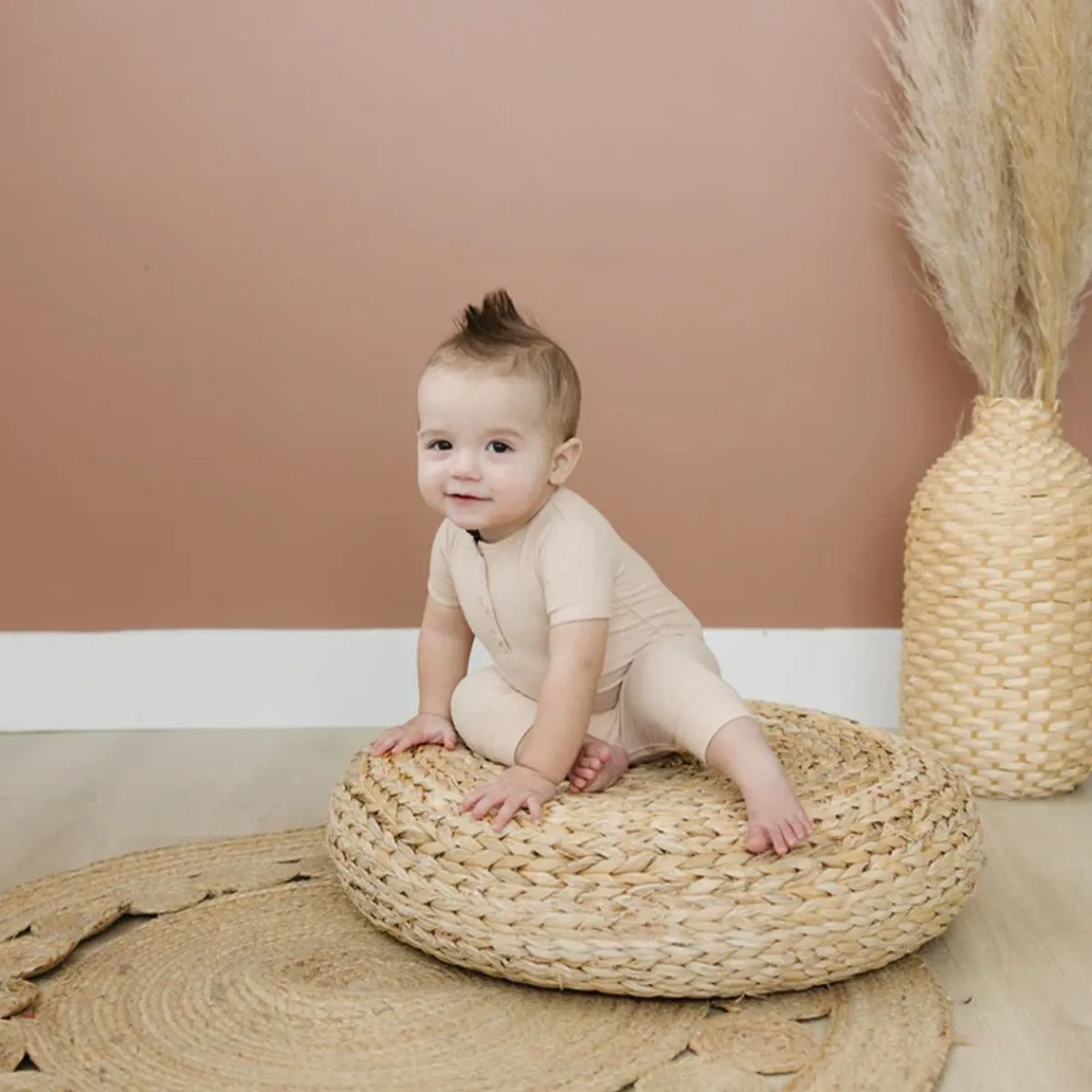 Rompers-Earth Baby Outfitters Bamboo Ribbed Short Sleeve Henley Romper