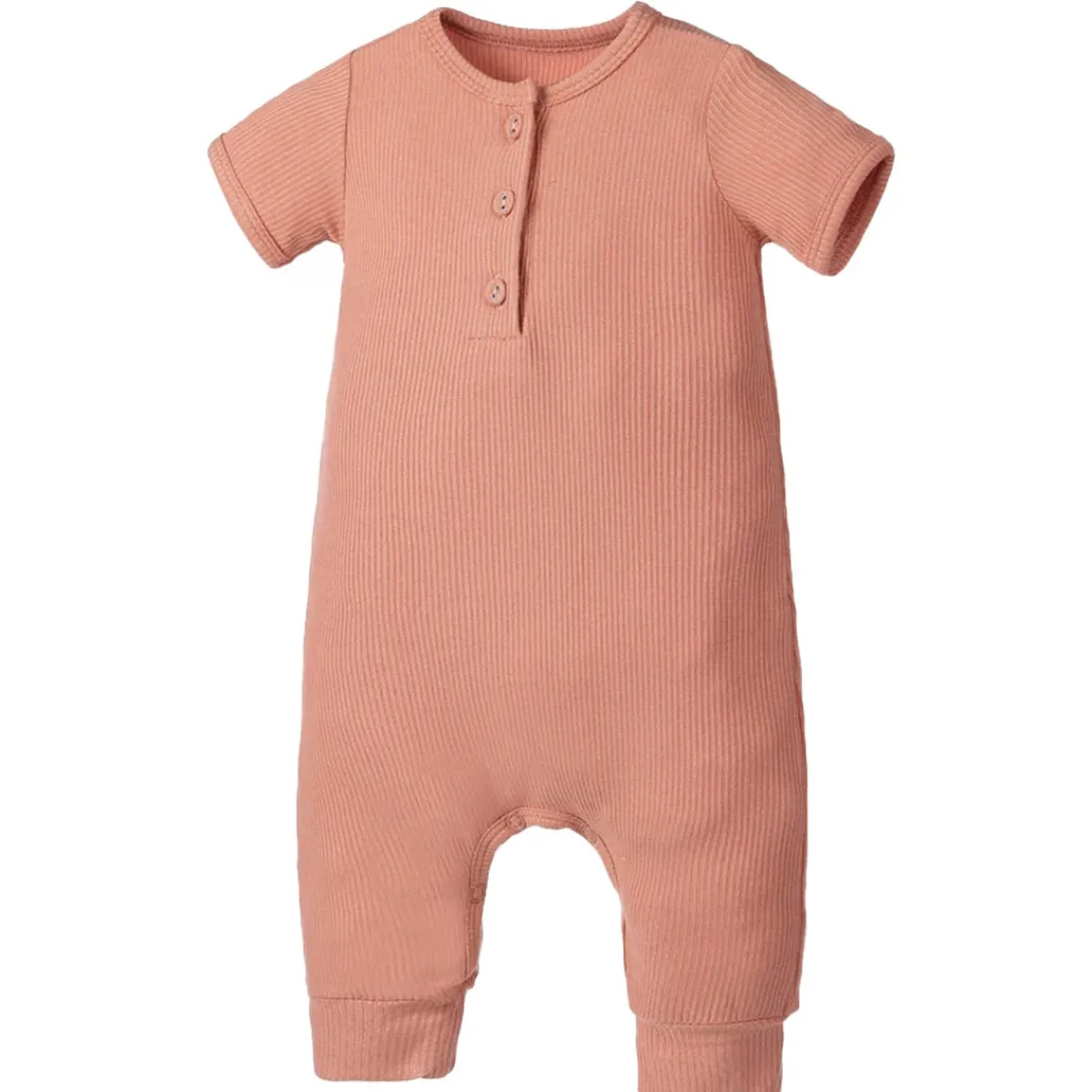 Rompers-Earth Baby Outfitters Bamboo Ribbed Short Sleeve Henley Romper