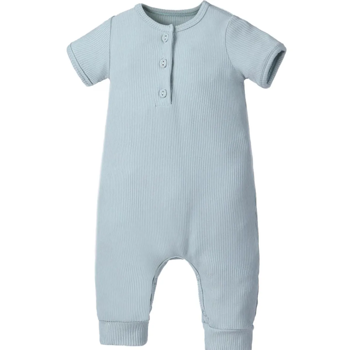 Rompers-Earth Baby Outfitters Bamboo Ribbed Short Sleeve Henley Romper