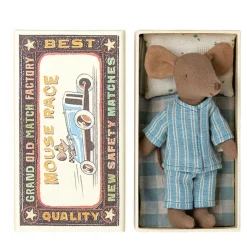 Plush Animals-Maileg Big Brother Mouse in Matchbox (Blue PJ)