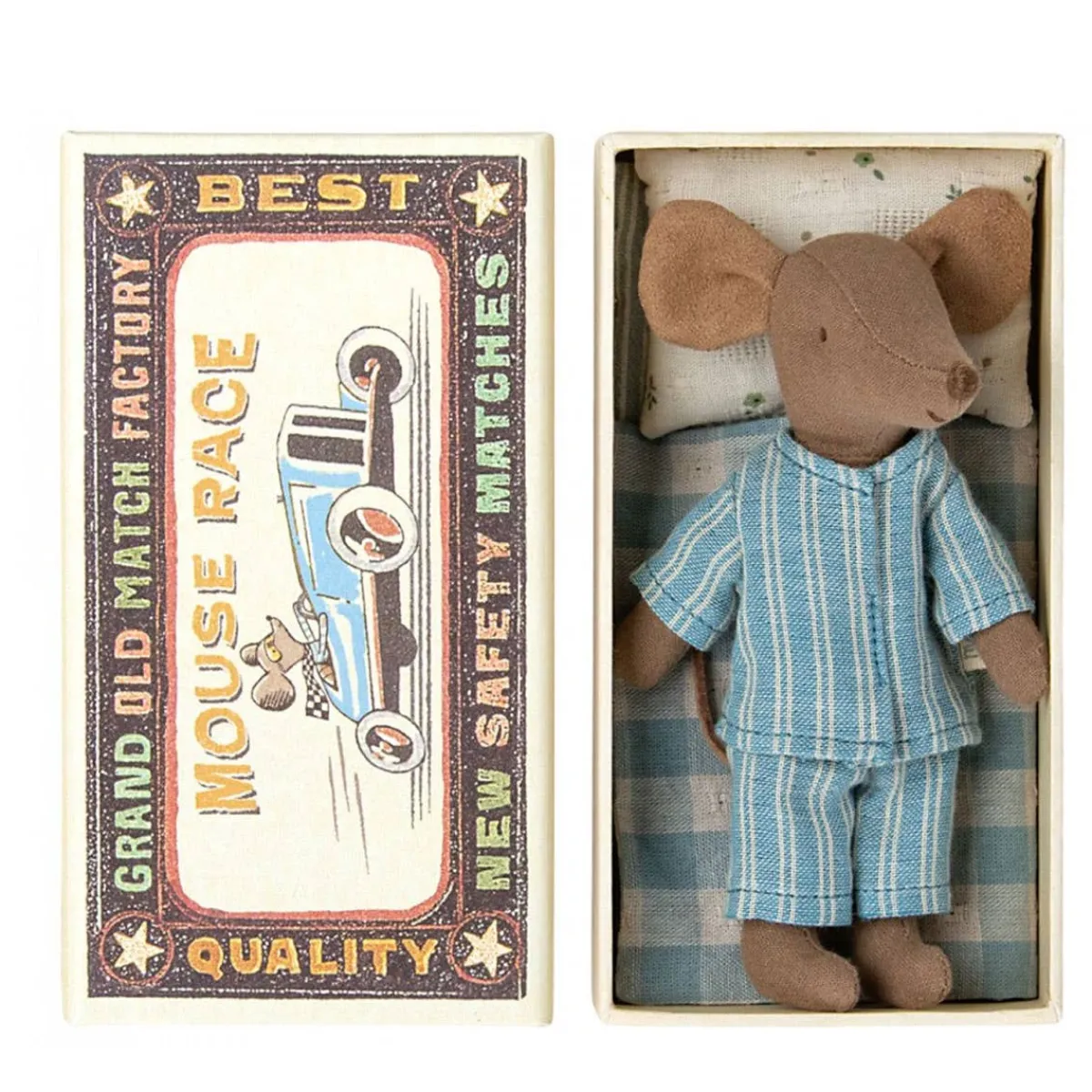 Plush Animals-Maileg Big Brother Mouse in Matchbox (Blue PJ)