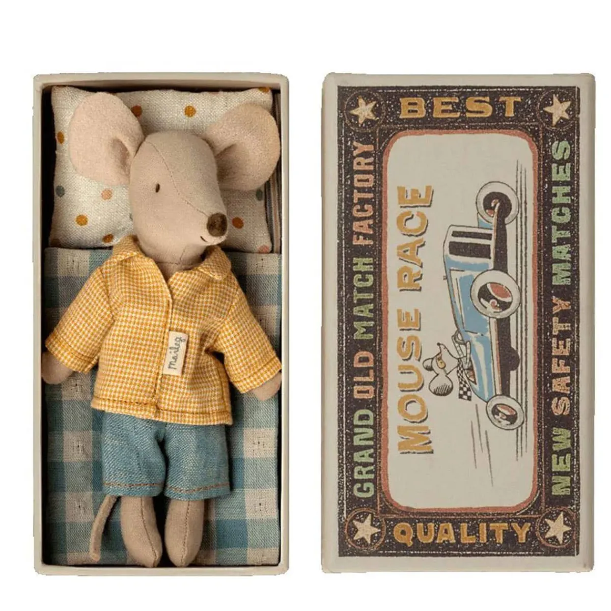 Plush Animals-Maileg Big Brother Mouse in Matchbox (Shirt & Denim)