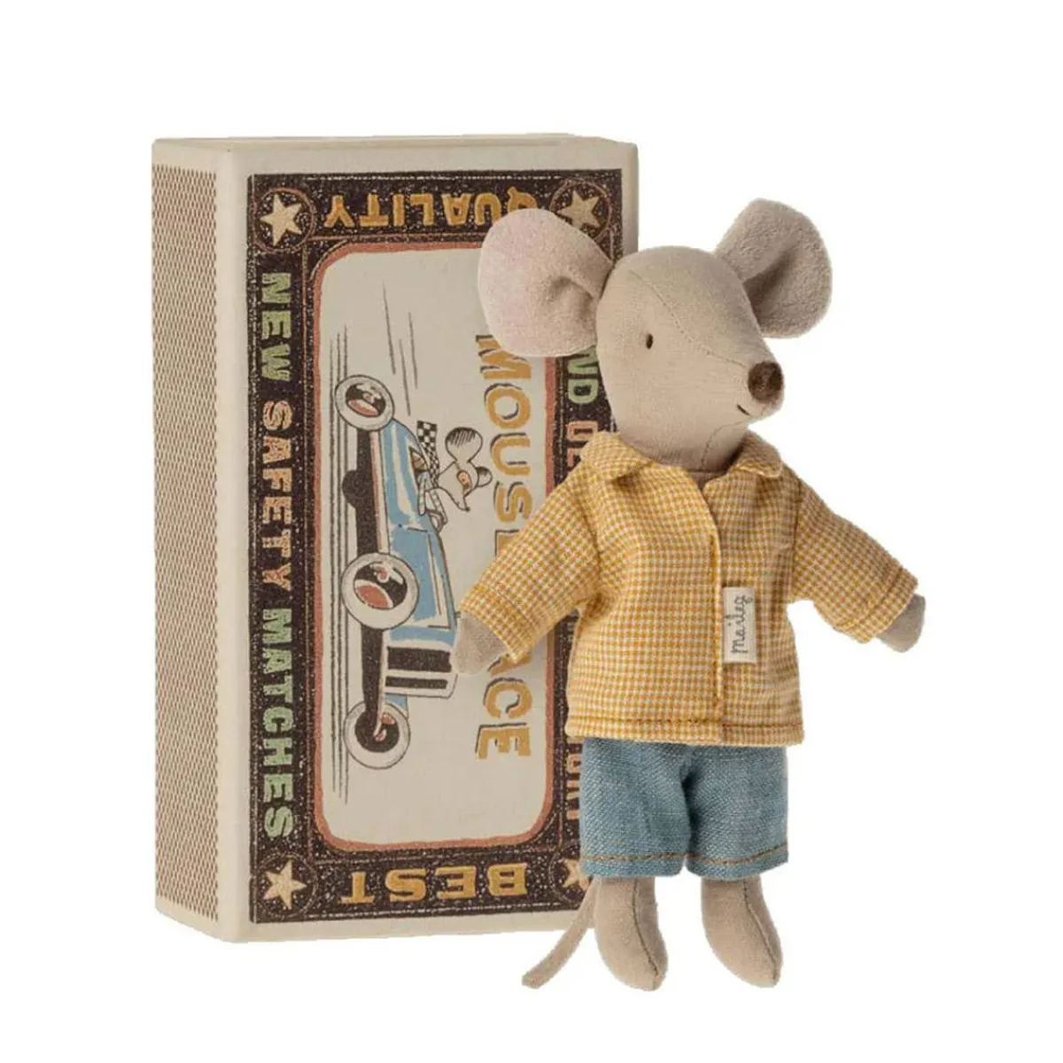 Plush Animals-Maileg Big Brother Mouse in Matchbox (Shirt & Denim)
