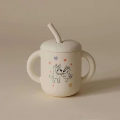 Kids Drinkware|Sippy Cups + Straw Cups-Mushie Bluey Silicone Straw Cup