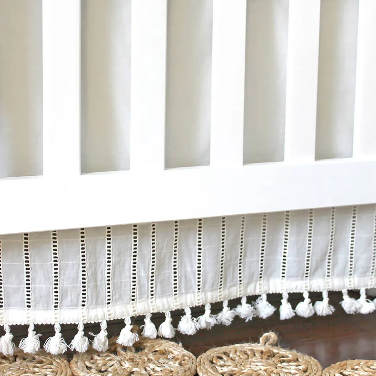 Crib Skirts-Crane Baby Boho Crib Skirt Off-White