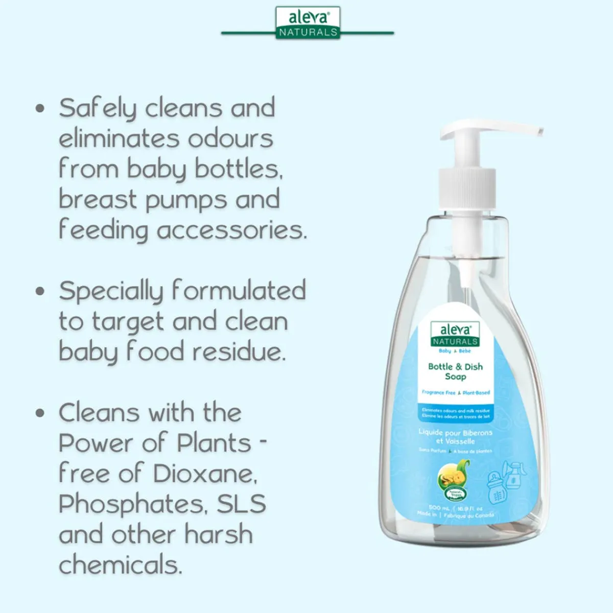 Cleaning Products-Aleva Naturals Bottle & Dish Liquid - Fragrance Free (500 mL)