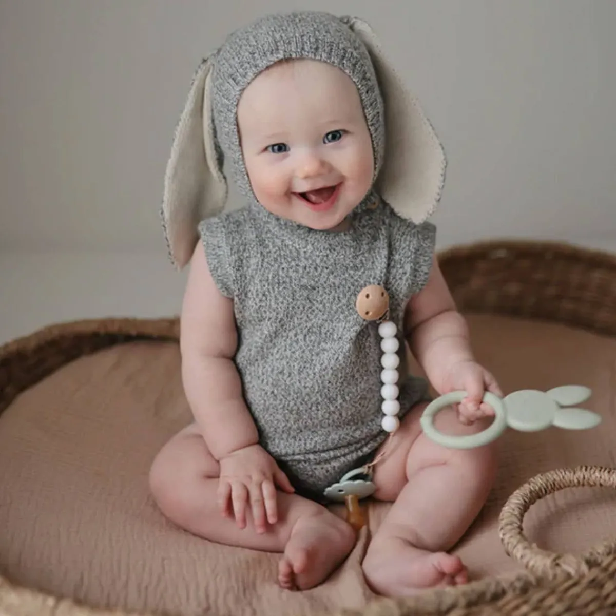 Teethers|Pacifiers + Clips-Mushie Bunny Teether Sage