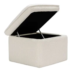 Ottomans-Babyletto Cali Boucle Storage Ottoman Ivory w/ Gold Base