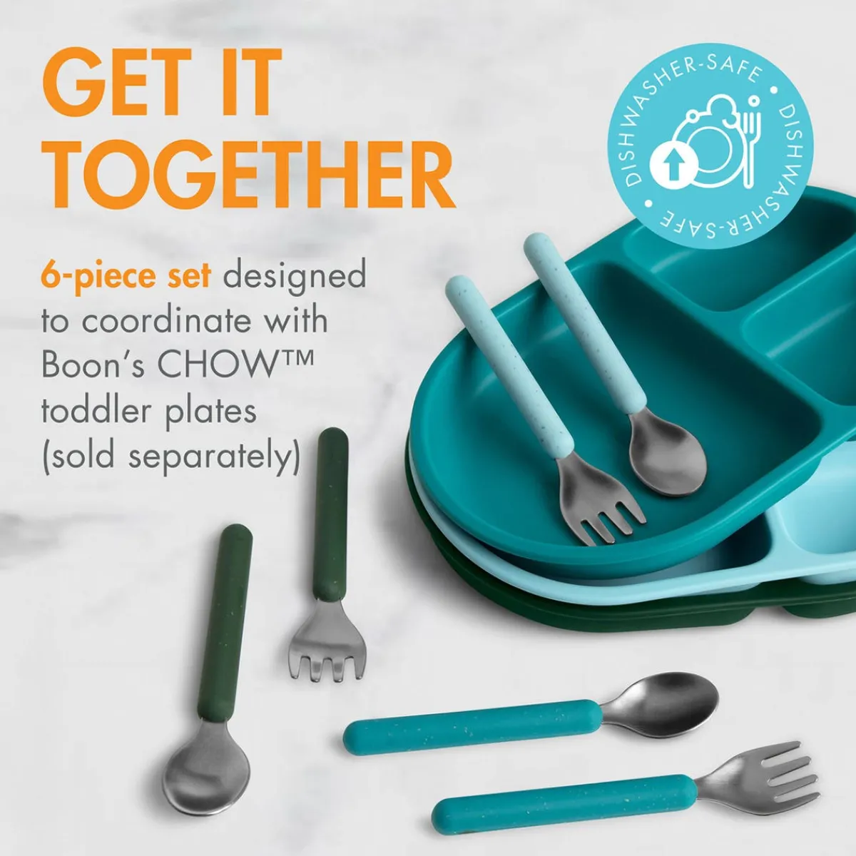 Kids Utensils|Toddler Training Utensils-Boon Inc. Chow Utensils (6 Piece)