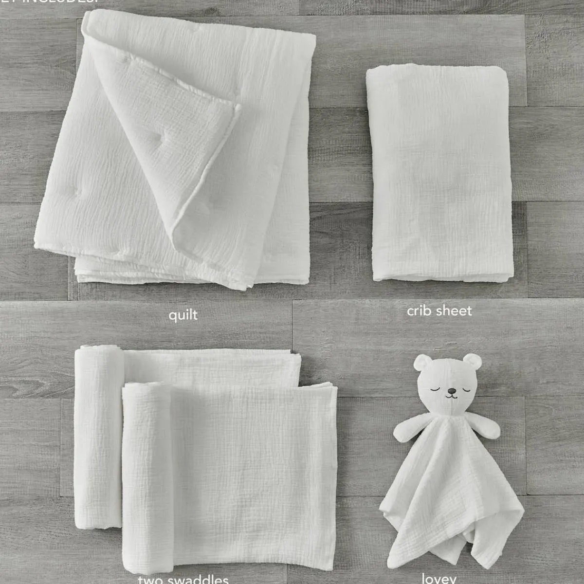 Crib Bedding Sets-Levtex Baby Cloud Muslin 5 Piece Crib Set