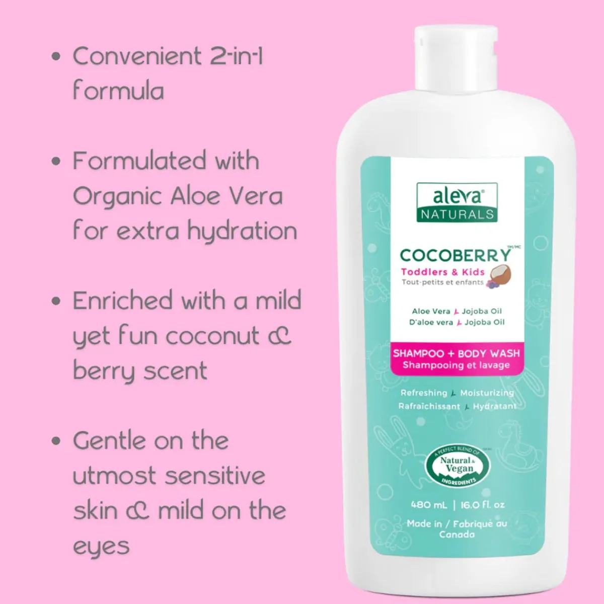 Kids Shampoo + Conditioner|Kids Body Wash-Aleva Naturals Cocoberry Toddler & Kids Shampoo & Body Wash (480 mL)