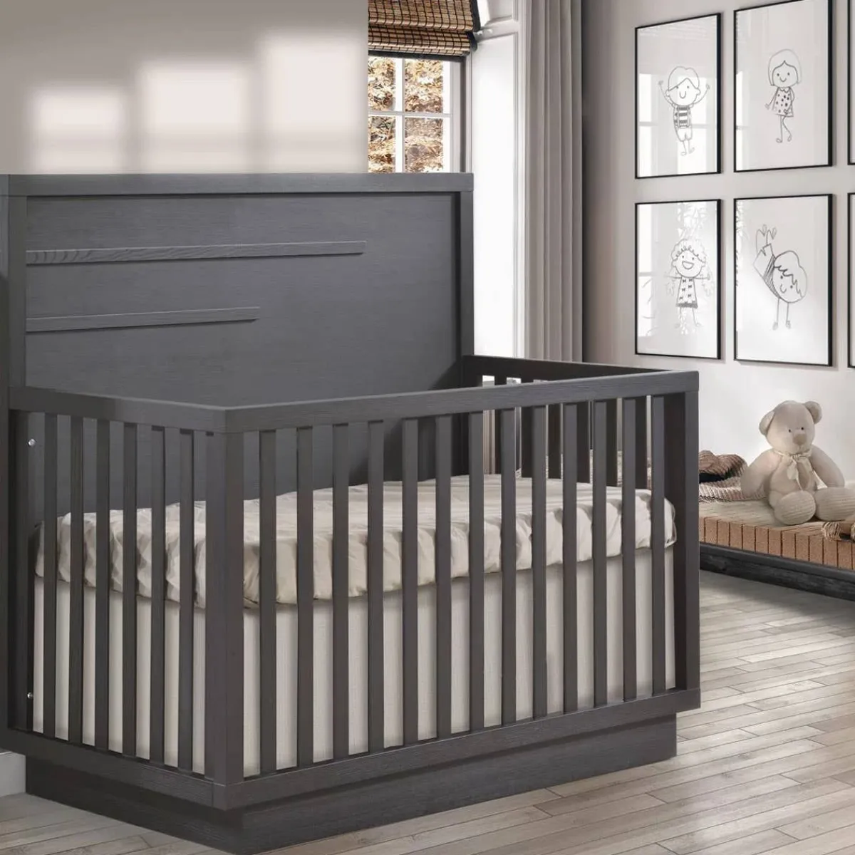 Convertible Cribs-Natart Como 5-in-1 Crib with Horizontal Molding
