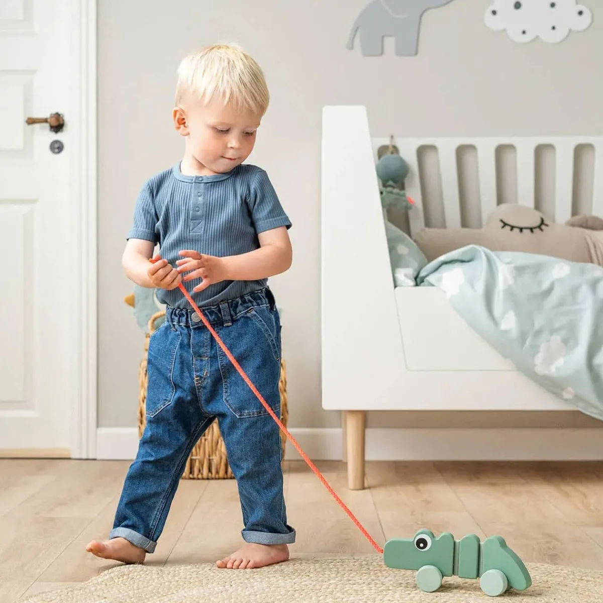Wooden Toys|Pull Toys-Done By Deer Croco Pull Along Wiggle Toy