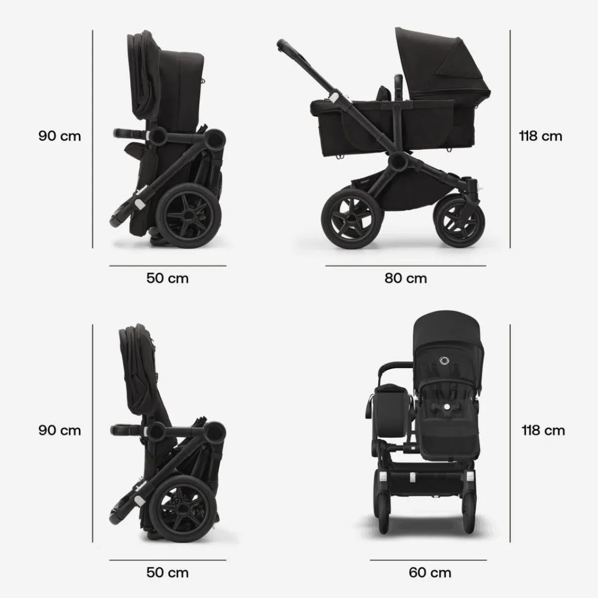 Double Strollers|Single-To-Double Strollers-Bugaboo Donkey5 Mono Complete Stroller (Black Frame) - Black/Midnight Black