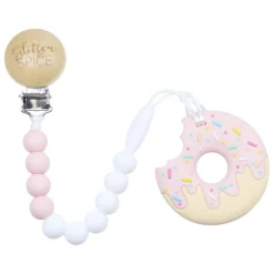 Teethers|Pacifiers + Clips-Glitter & Spice Donut Teether with Clip