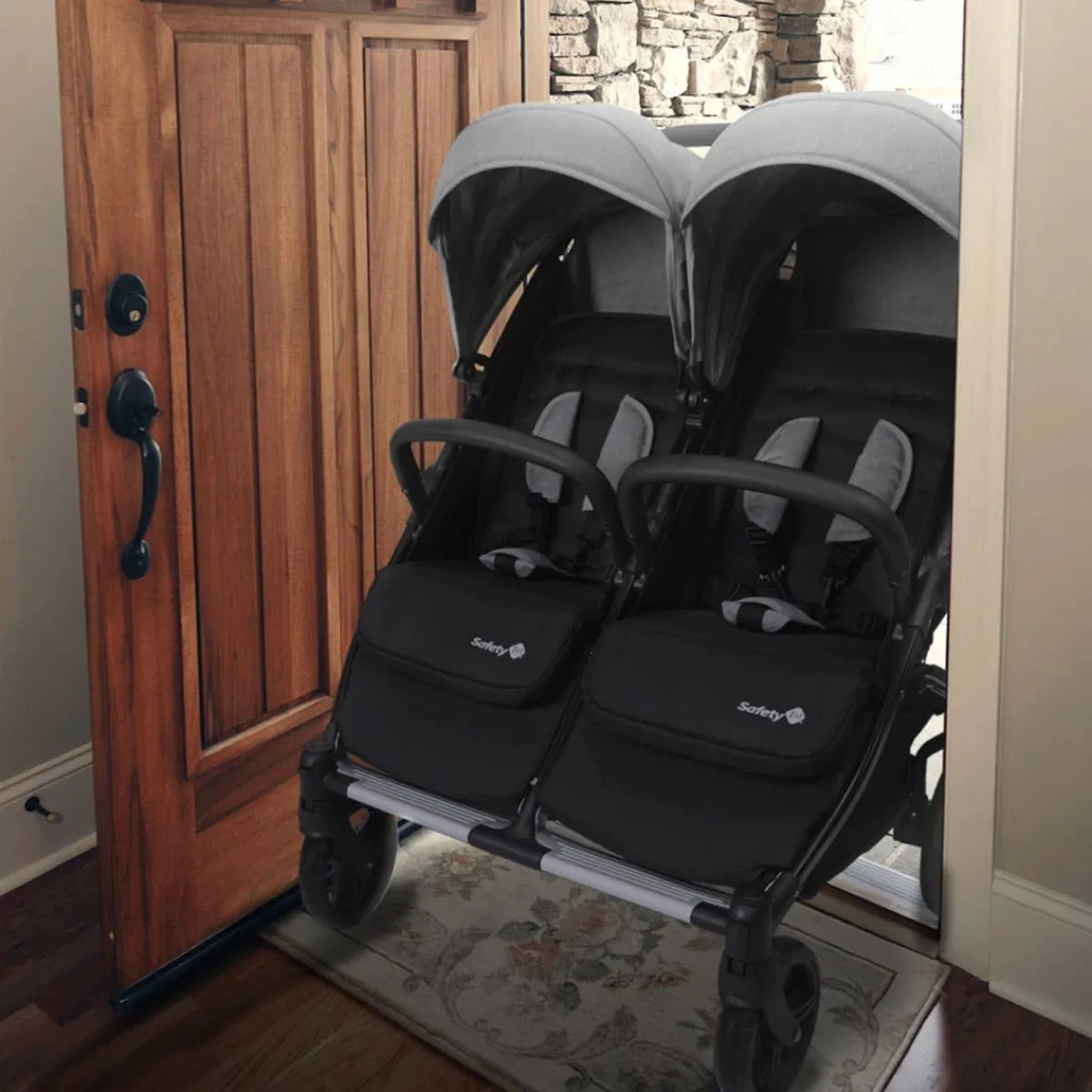 Double Strollers-Safety 1st Double Duo Stroller Flint Grey
