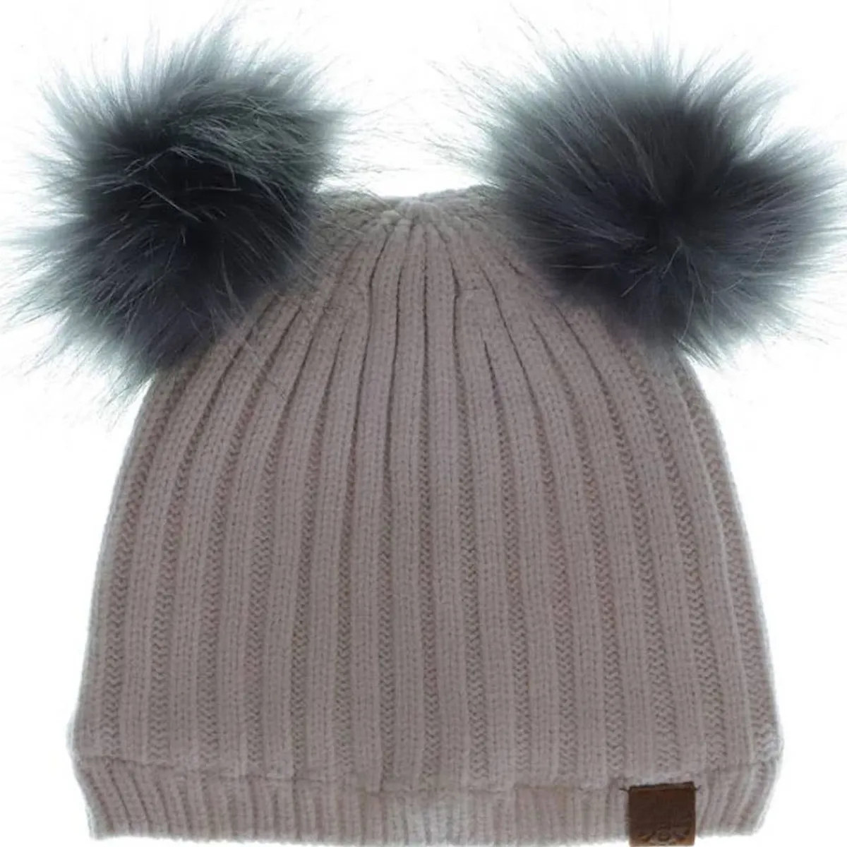 Winter Hats-Calikids Double Faux Fur Pom Knit Hat