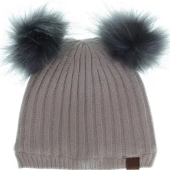 Winter Hats-Calikids Double Faux Fur Pom Knit Hat