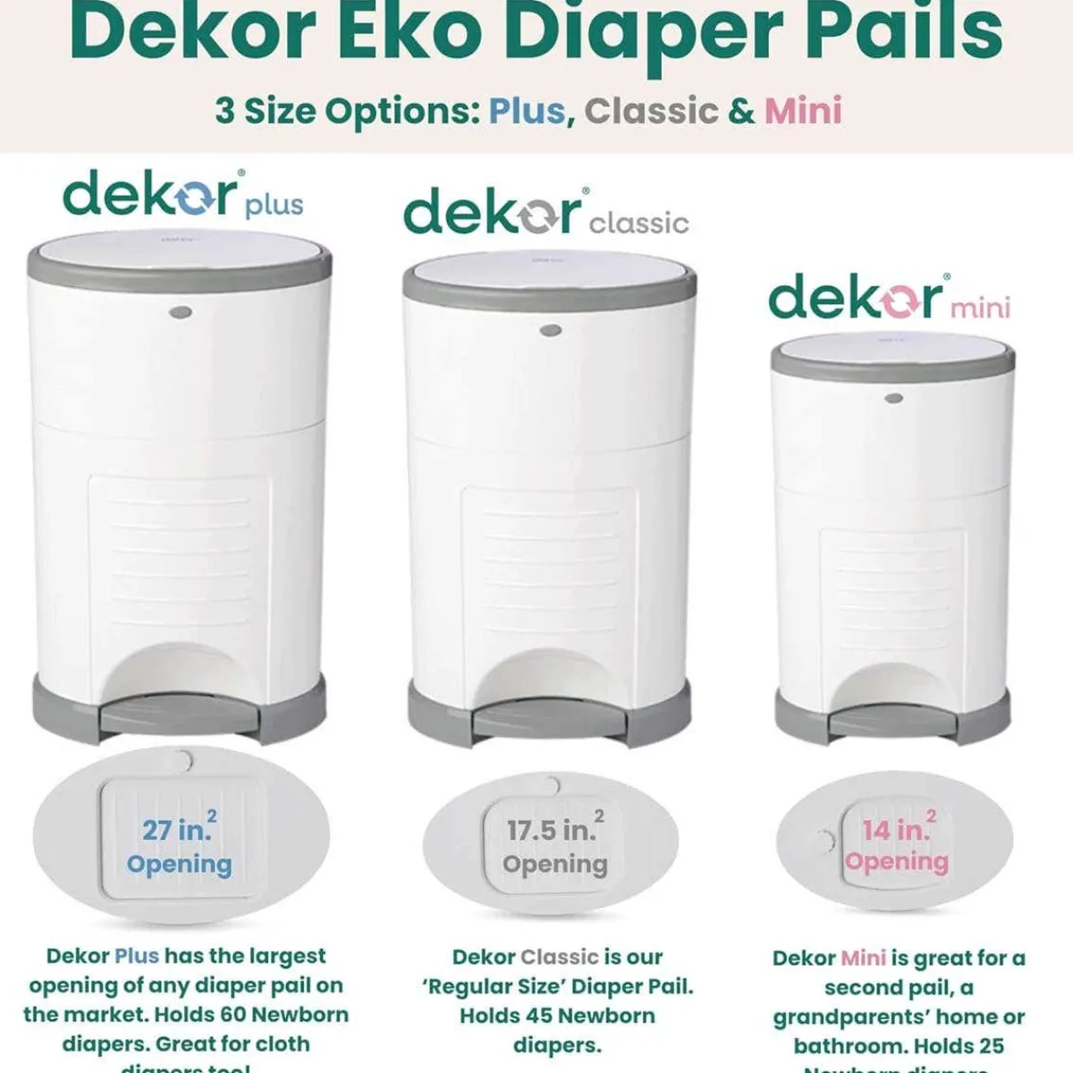 Diaper Pails-Dekor Eko Plus Diaper Pail (Kolor) Grey