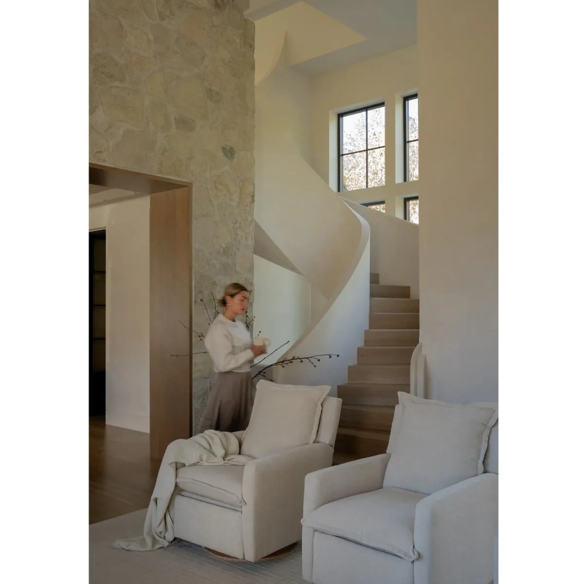 Motorized Gliders|Gliders-Oilo Flynn Swivel Glider with Power Recline Wood Base (Grade C)