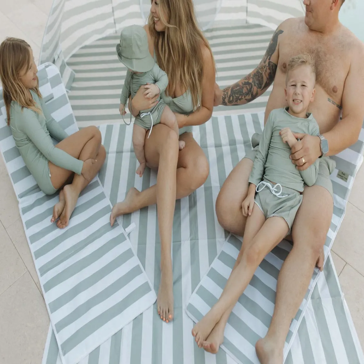 Kids Sofas + Armchairs|Travel Gear-Current Tyed Fold Out Lounger Chair Sage Stripes
