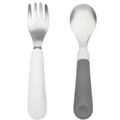 Kids Utensils|Toddler Training Utensils-Oxo Tot Fork & Spoon Set Grey