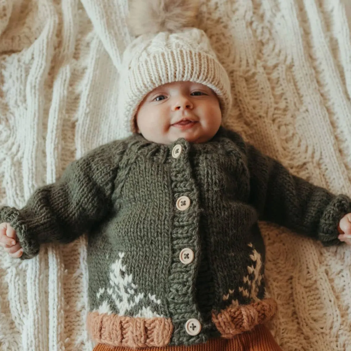 Winter Coats|Sweaters + Jackets-Huggalugs Garter Stitch Forest Cardigan