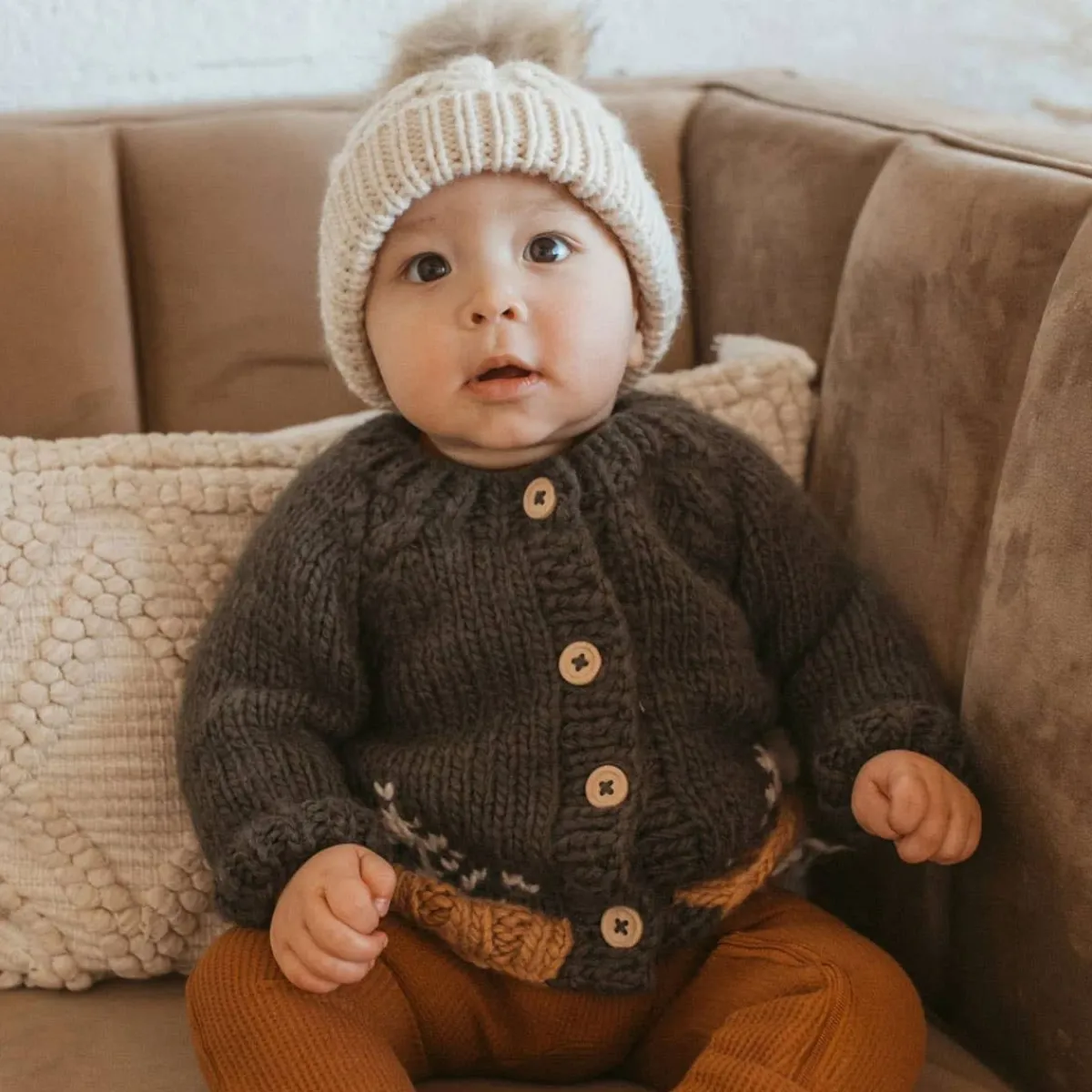 Winter Coats|Sweaters + Jackets-Huggalugs Garter Stitch Forest Cardigan