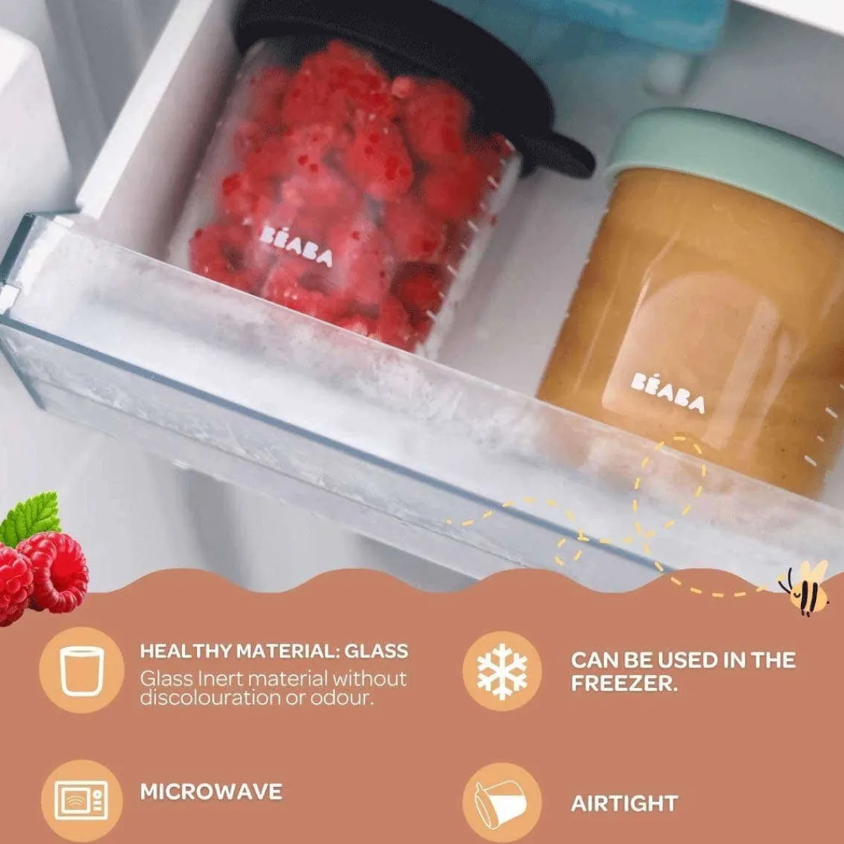 Baby Food Prep + Storage-Beaba Glass Food Jars (8 oz, 4 Pack) Sunrise