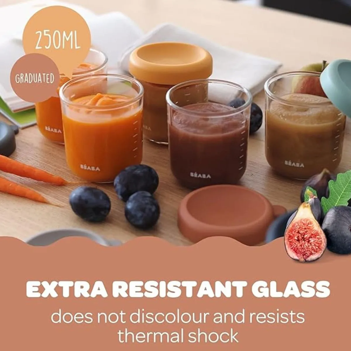 Baby Food Prep + Storage-Beaba Glass Food Jars (8 oz, 6 Pack) Sunrise