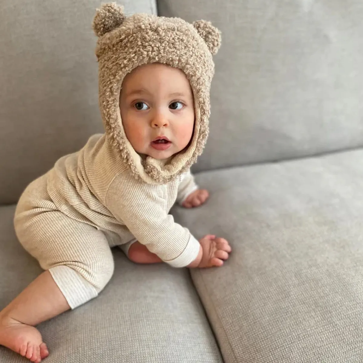 Mitts + Gloves|Winter Hats-7AM Enfant Hat & Mittens Set (Teddy) Oatmeal