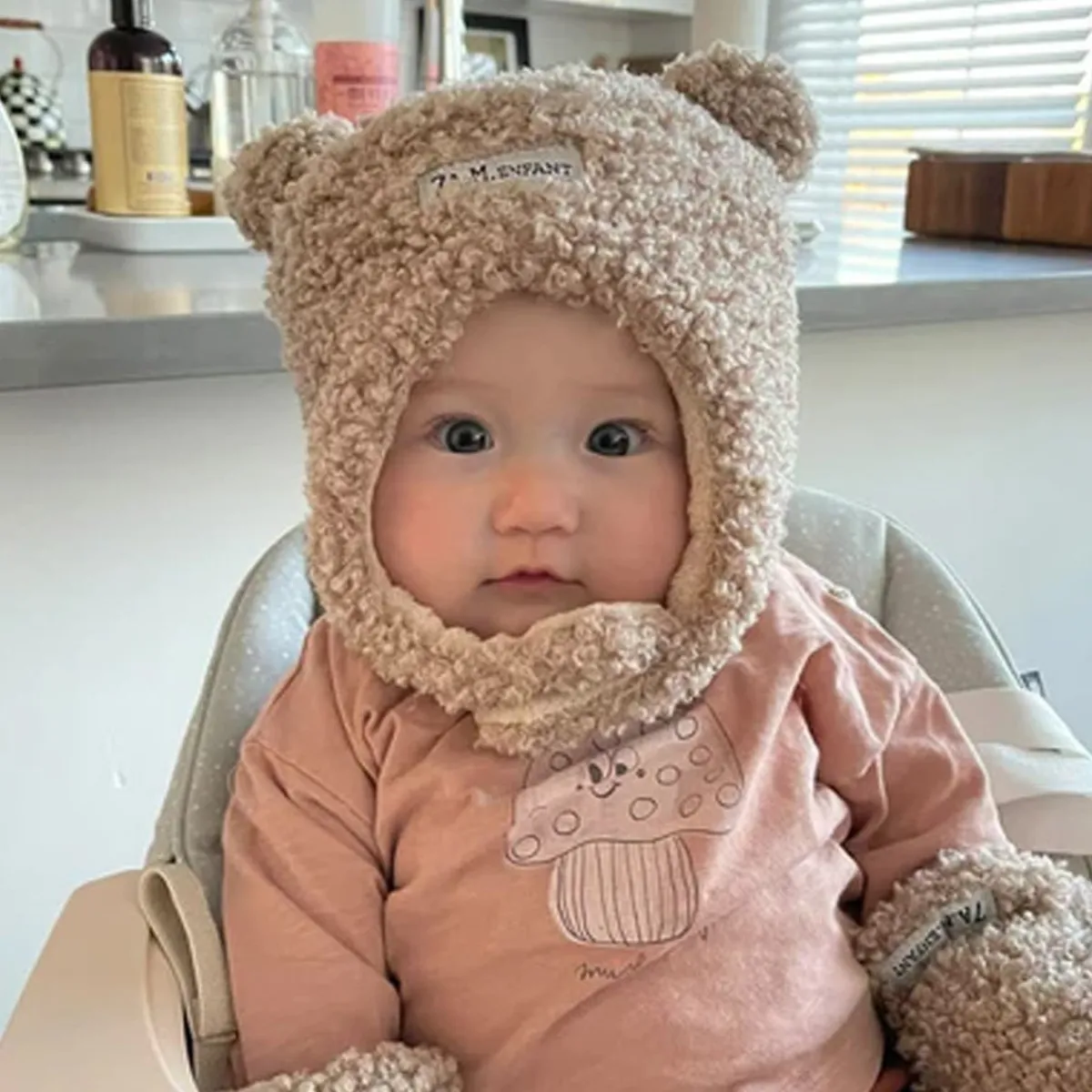 Mitts + Gloves|Winter Hats-7AM Enfant Hat & Mittens Set (Teddy) Oatmeal