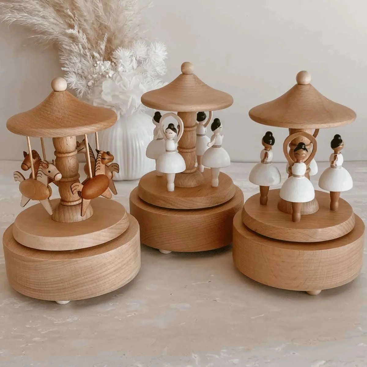 Wooden Toys|Decorative Objects-Blossom & Pear Heirloom Wooden Musical Carousel