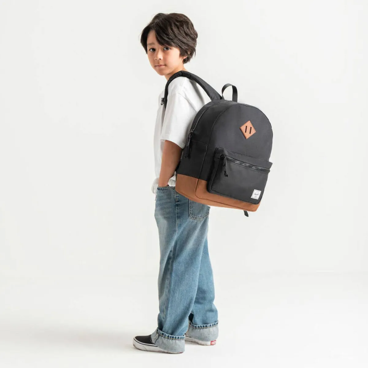 Backpacks-Herschel Heritage Youth Backpack Black/Saddle Brown