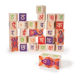 Wooden Toys|Blocks + Shape Sorters-Uncle Goose Hindi ABC Blocks