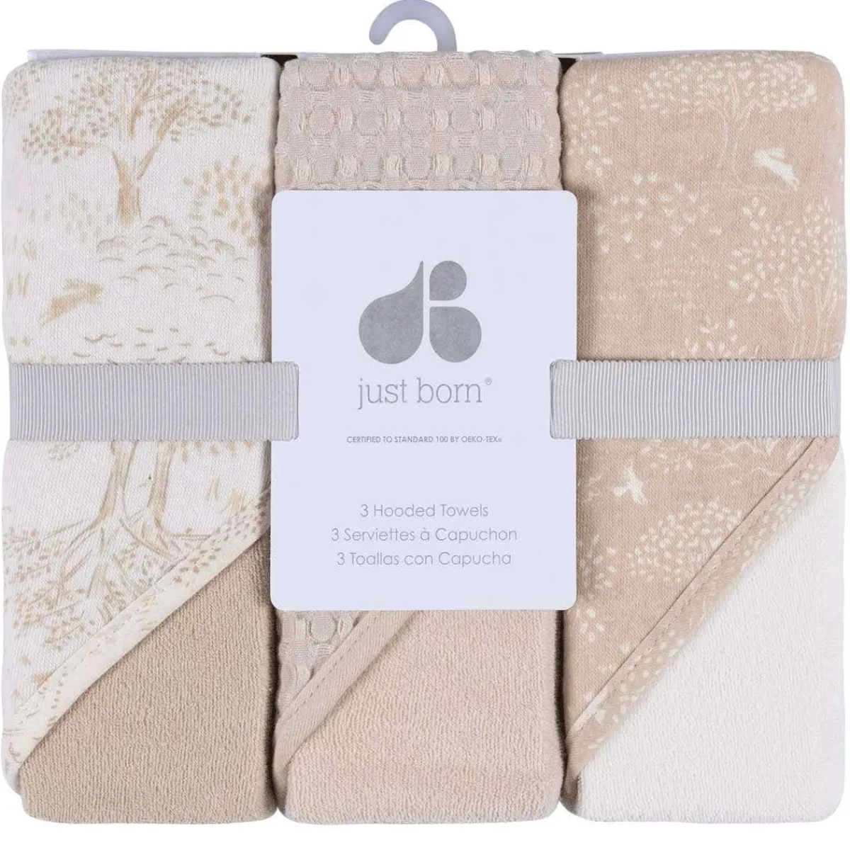 Towels + Cloths-Just Born Hooded Towel (3 Pack)