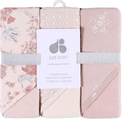Towels + Cloths-Just Born Hooded Towel (3 Pack)
