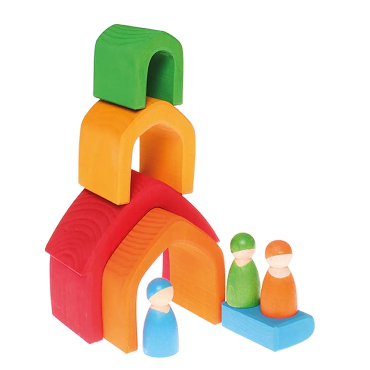Wooden Toys|Blocks + Shape Sorters-Grimm's House - Multi-Coloured (5 Piece)