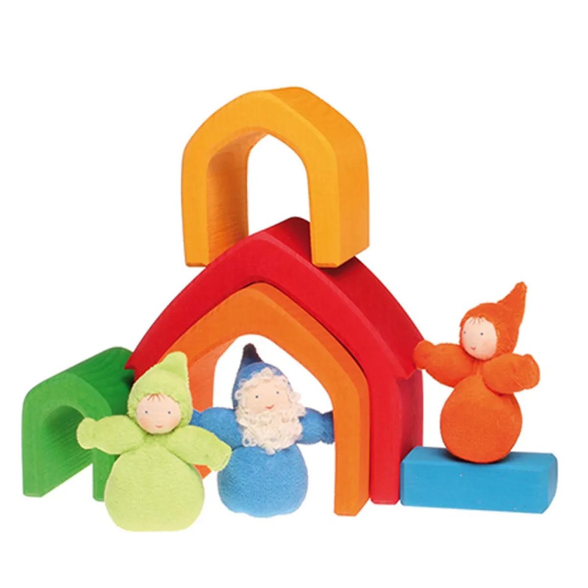 Wooden Toys|Blocks + Shape Sorters-Grimm's House - Multi-Coloured (5 Piece)