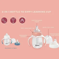 Kids Drinkware|Sippy Cups + Straw Cups-Beaba 2-in-1 Bottle to Sippy Learning Cup