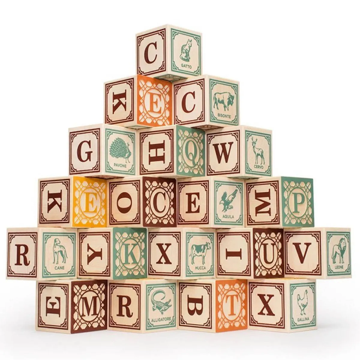 Wooden Toys|Blocks + Shape Sorters-Uncle Goose Italian ABC Blocks