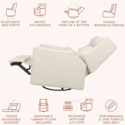 Motorized Gliders|Gliders-Babyletto Kiwi Plus Power Glider Recliner with Power Headrest (Boucle)