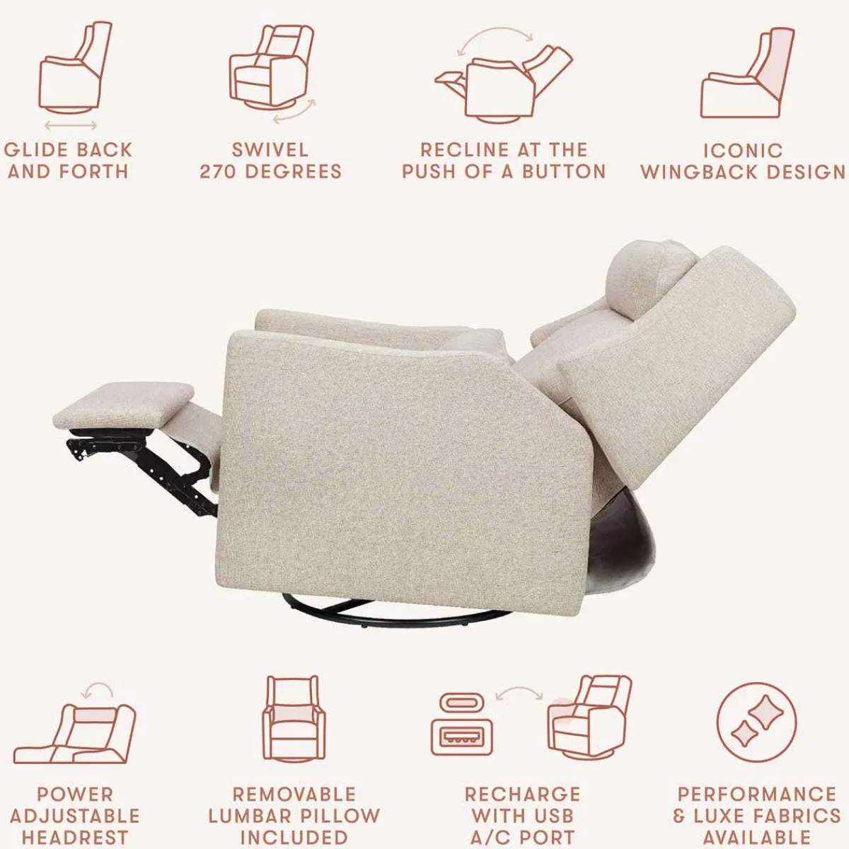 Motorized Gliders|Gliders-Babyletto Kiwi Plus Power Glider Recliner with Power Headrest (Eco-Performance)